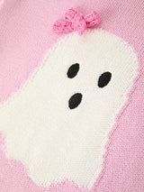 Girls Ghost Bow Knit Sweater Halloween Cute Embroidered Pullover - Rylee Faith Designs - Flyclothing LLC