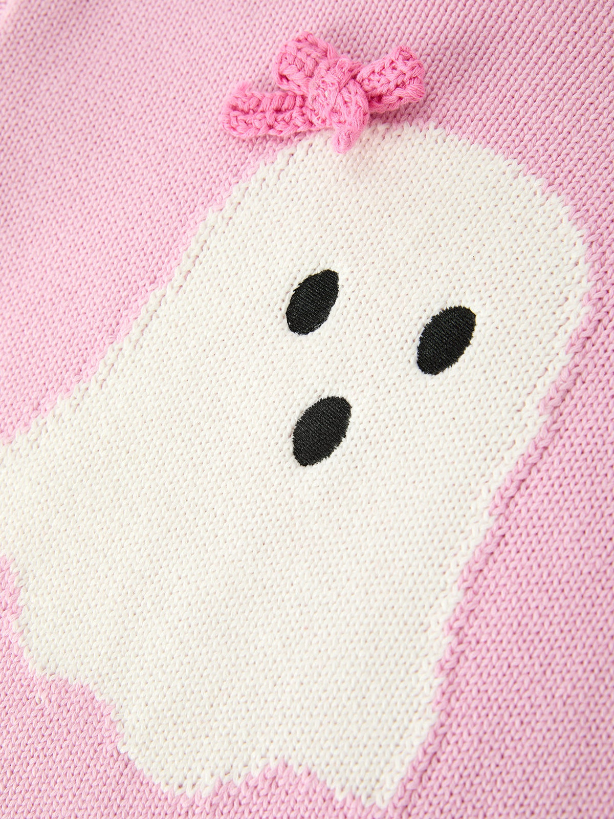 Girls Ghost Bow Knit Sweater Halloween Cute Embroidered Pullover - Rylee Faith Designs - Flyclothing LLC