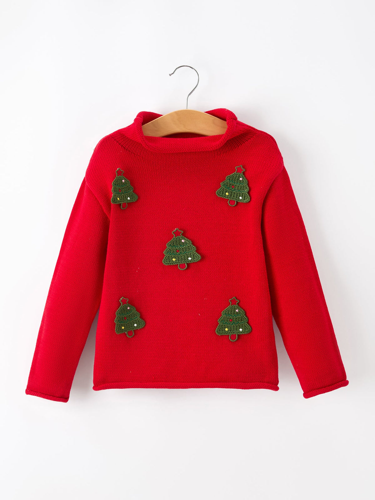 Baby Girl Christmas Red Knit Sweater with Embroidered Tree Appliqué - Rylee Faith Designs - Flyclothing LLC