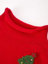 Baby Girl Christmas Red Knit Sweater with Embroidered Tree Appliqué - Rylee Faith Designs - Flyclothing LLC