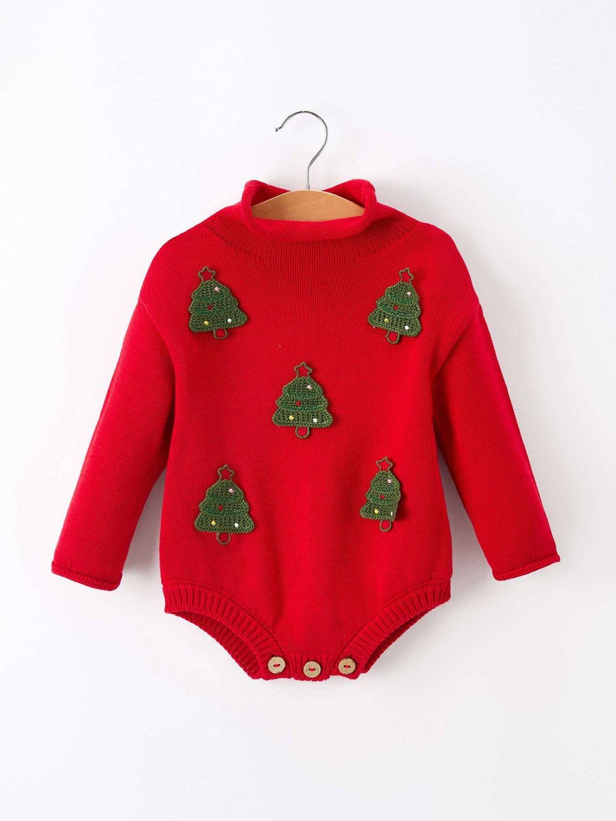 Baby Girls Christmas Red Knit Tree Appliqué Romper - Rylee Faith Designs - Flyclothing LLC