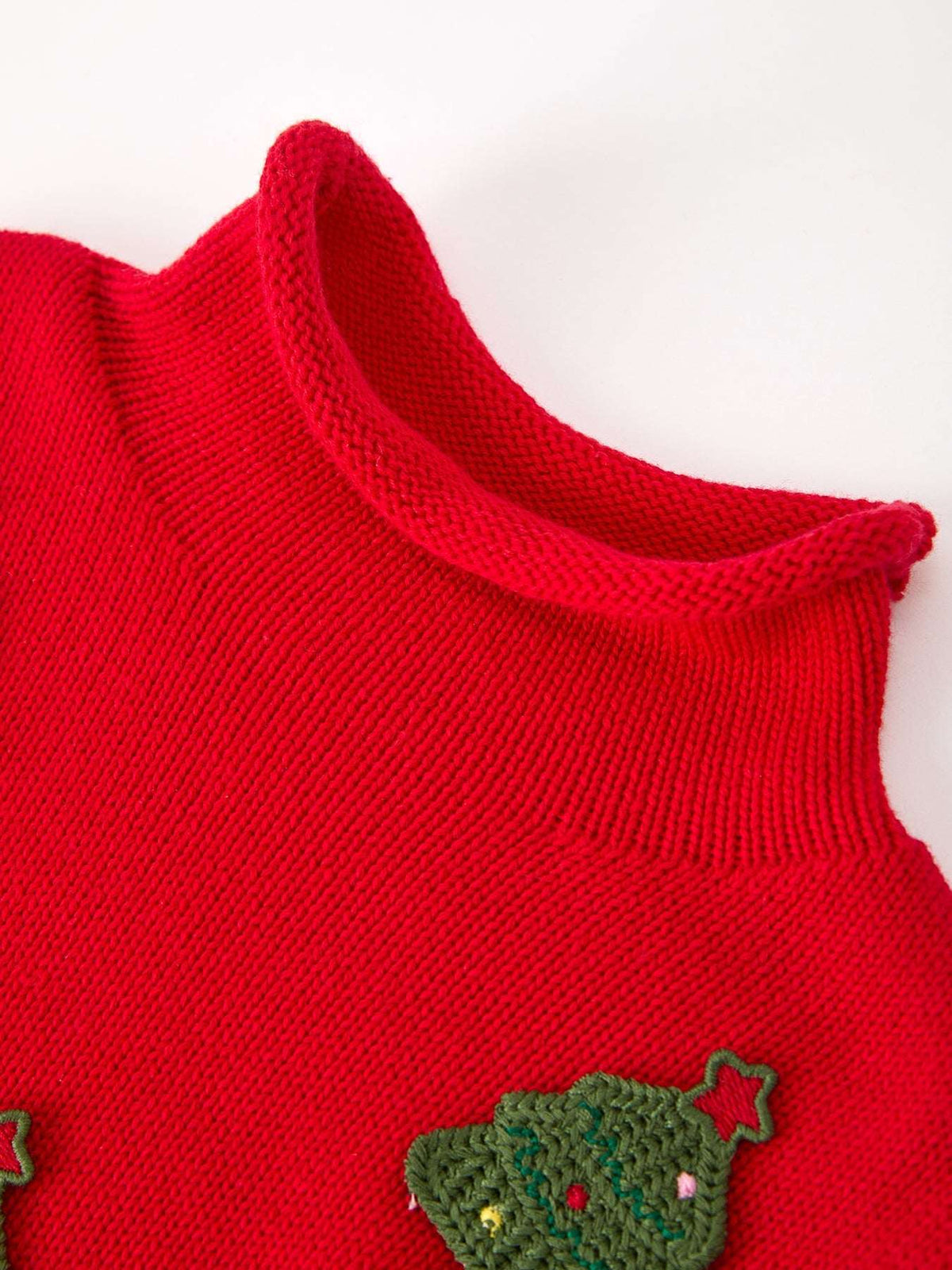 Baby Girls Christmas Red Knit Tree Appliqué Romper - Rylee Faith Designs - Flyclothing LLC