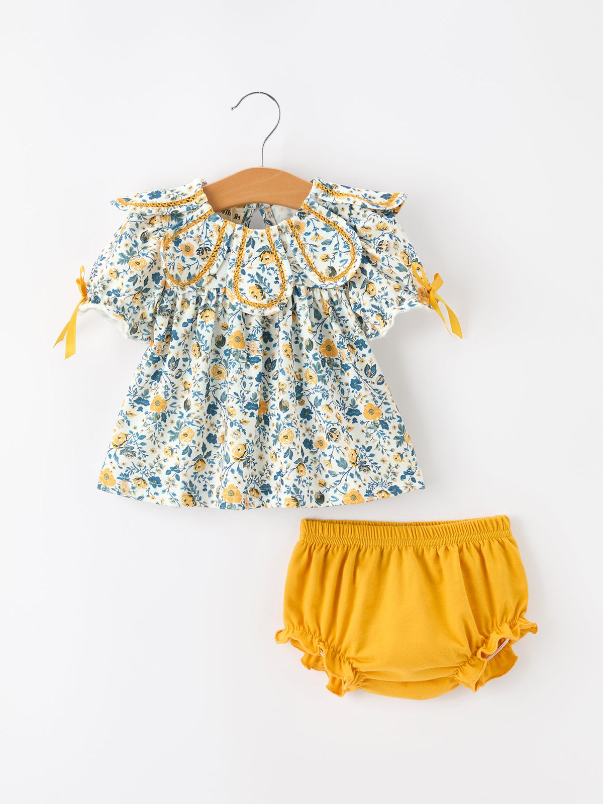 Floral Girls Outfit Set Yellow Puff Sleeve Top Bloomers Set - Rylee Faith Designs - Flyclothing LLC