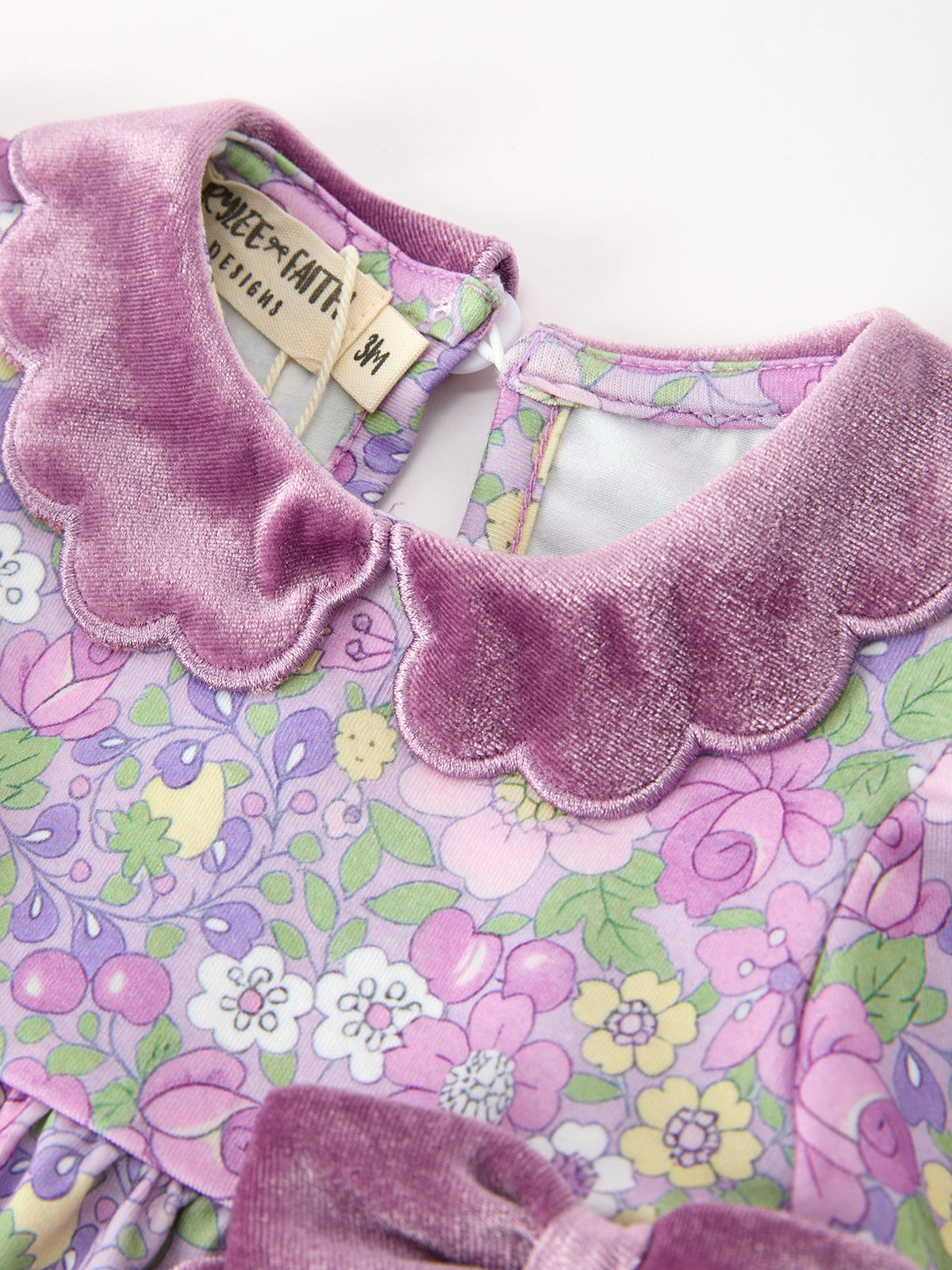 Purple Floral Velvet Baby Girl Outfit Set Ruffle Bow Bloomers - Rylee Faith Designs - Flyclothing LLC