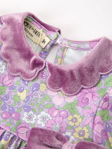 Purple Floral Velvet Baby Girl Outfit Set Ruffle Bow Bloomers - Rylee Faith Designs - Flyclothing LLC