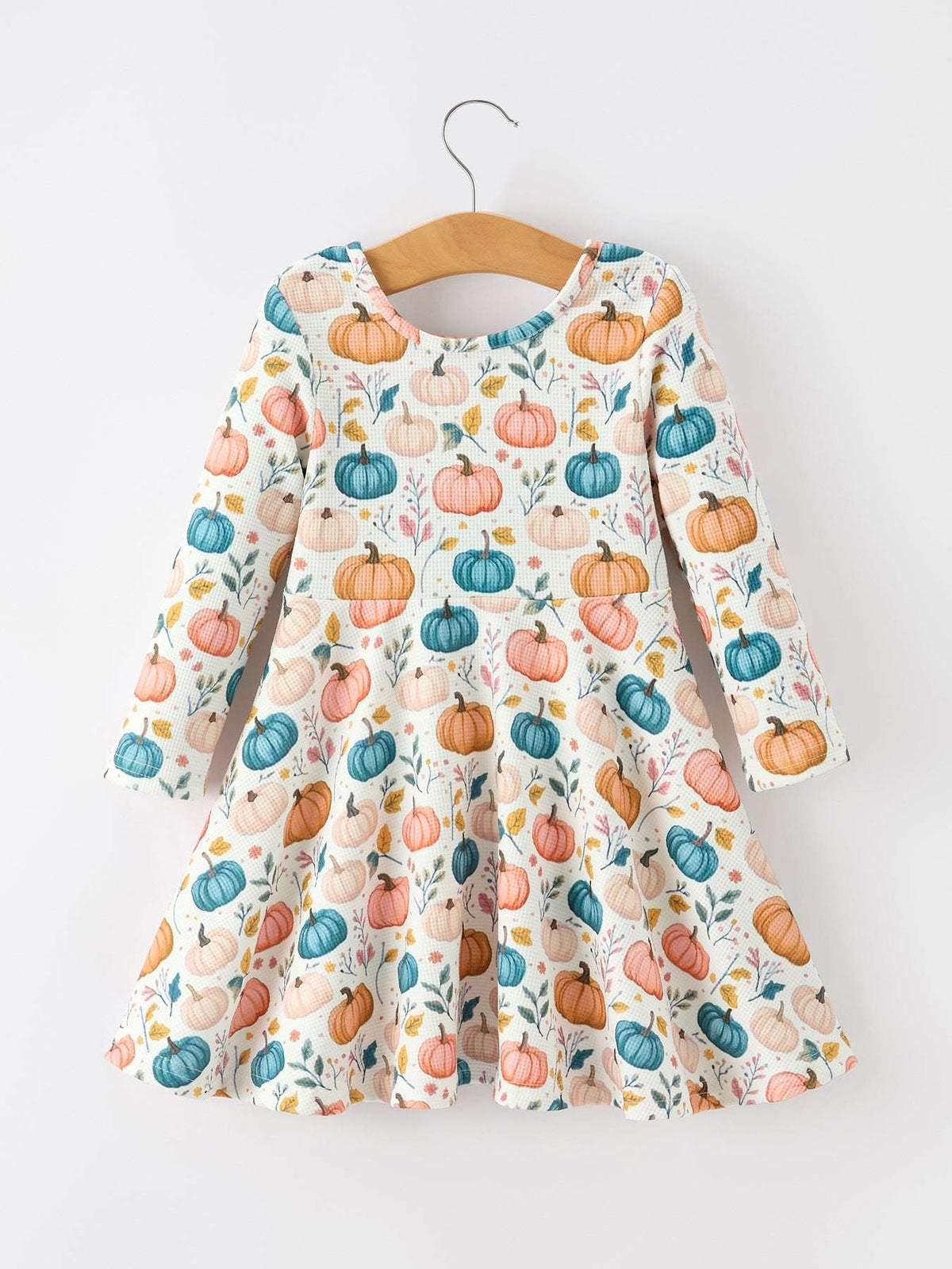 Fall Colorful Pumpkin Girls' Long-Sleeved Dress - Rylee Faith Designs - Flyclothing LLC