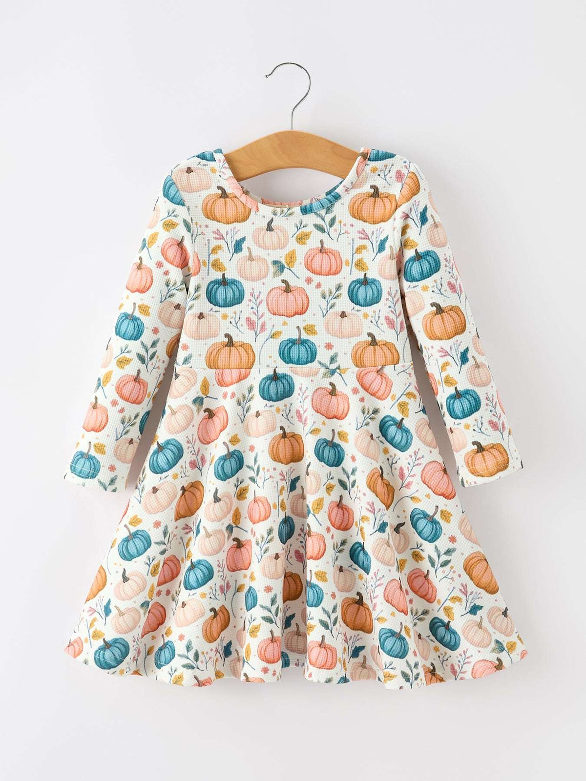 Fall Colorful Pumpkin Girls' Long-Sleeved Dress - Rylee Faith Designs - Flyclothing LLC