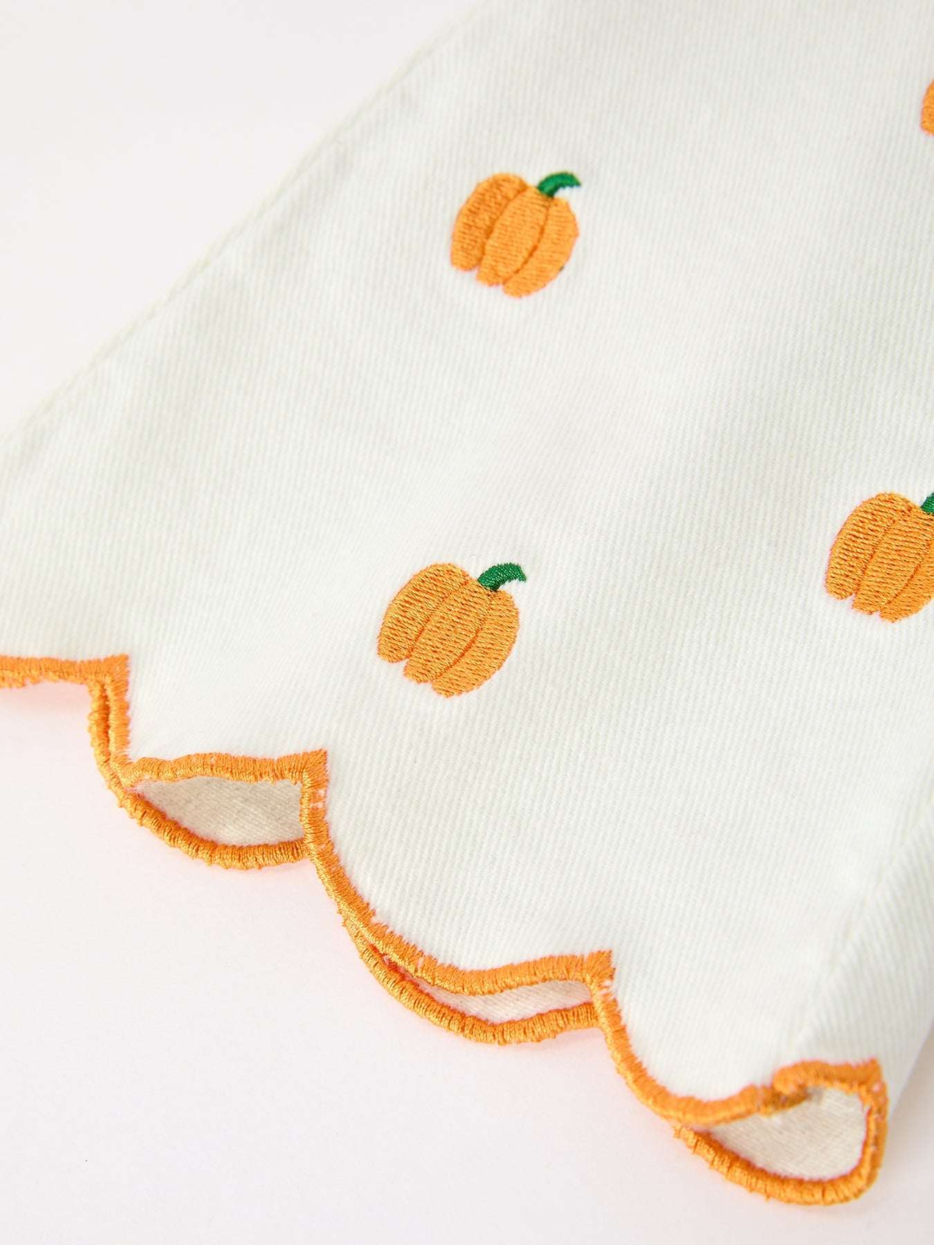 Girls Pumpkin Embroidered Wide-Leg Pants Fall Scallop Hem Casual Pants