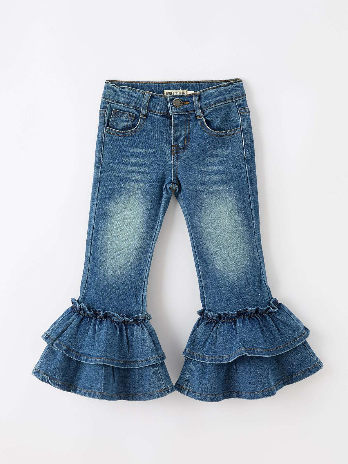 Girls Denim Leggings Ruffle Bell Bottom Pants - Rylee Faith Designs - Flyclothing LLC