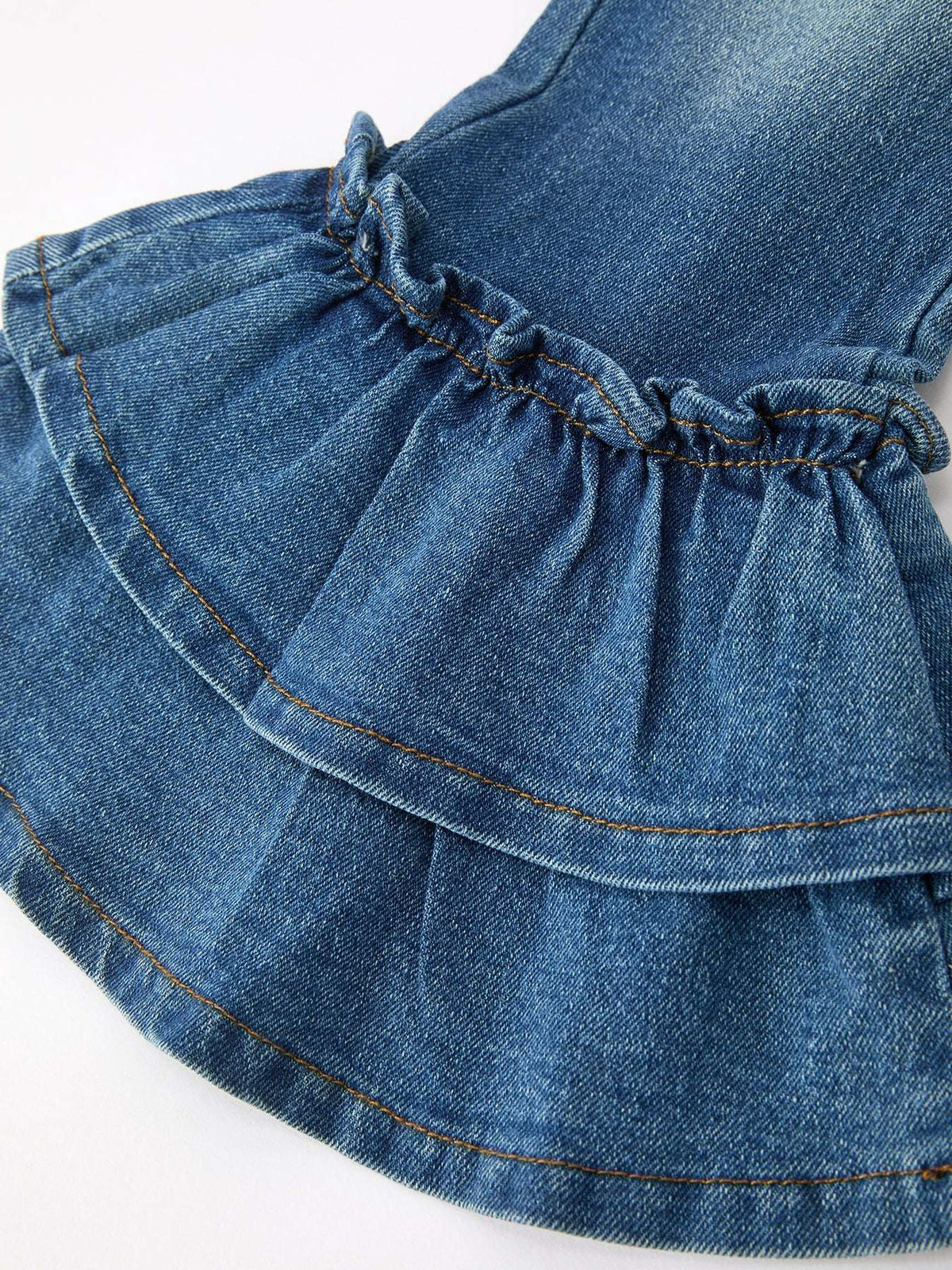 Girls Denim Leggings Ruffle Bell Bottom Pants - Rylee Faith Designs - Flyclothing LLC