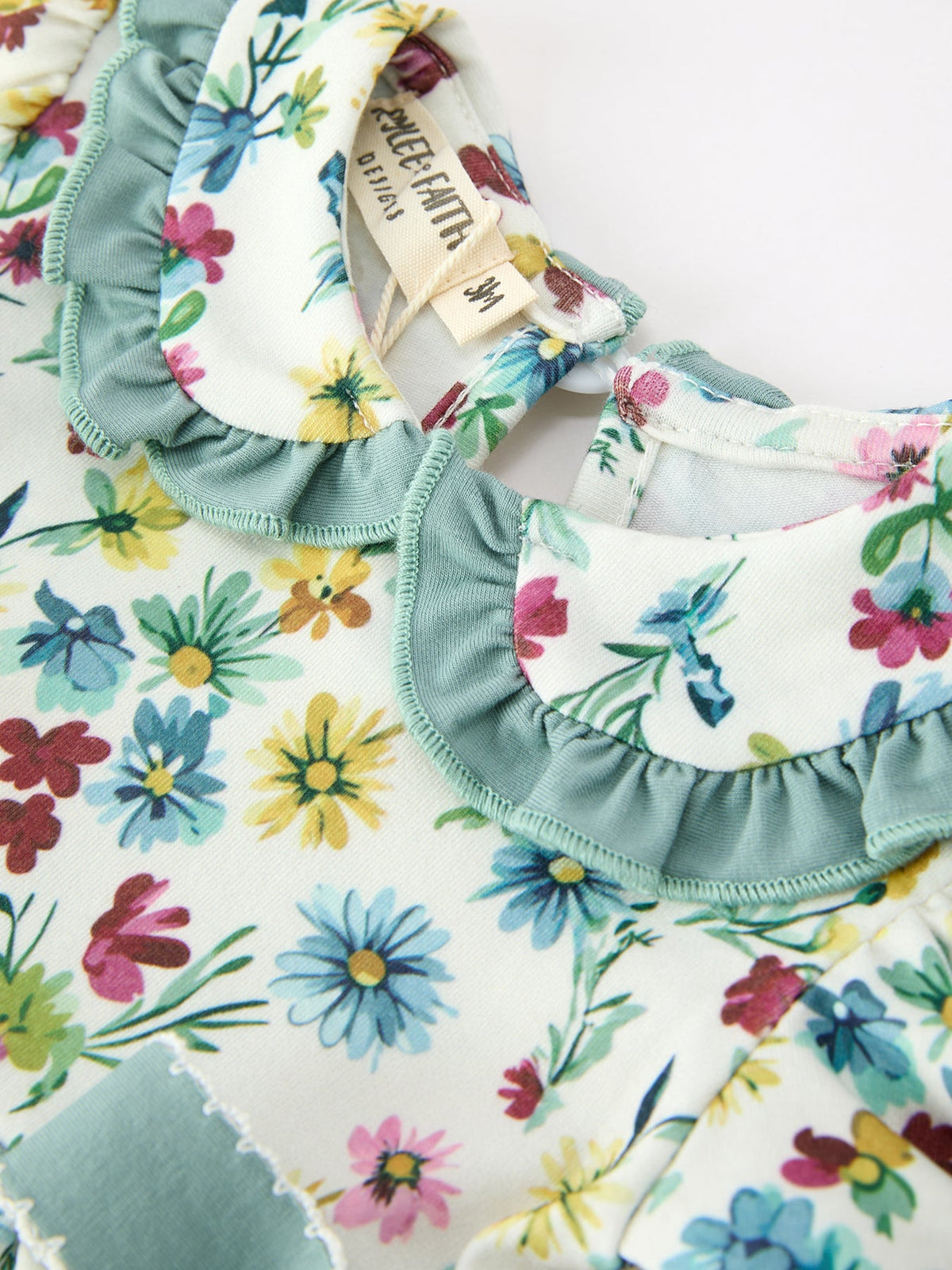 Green Floral Girls Outfit Set Ruffle Collar Bow Baby Bloomer Set - Rylee Faith Designs - Flyclothing LLC