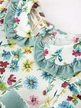 Green Floral Girls Outfit Set Ruffle Collar Bow Baby Bloomer Set - Rylee Faith Designs - Flyclothing LLC