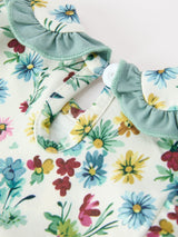 Green Floral Girls Outfit Set Ruffle Collar Bow Baby Bloomer Set - Rylee Faith Designs - Flyclothing LLC
