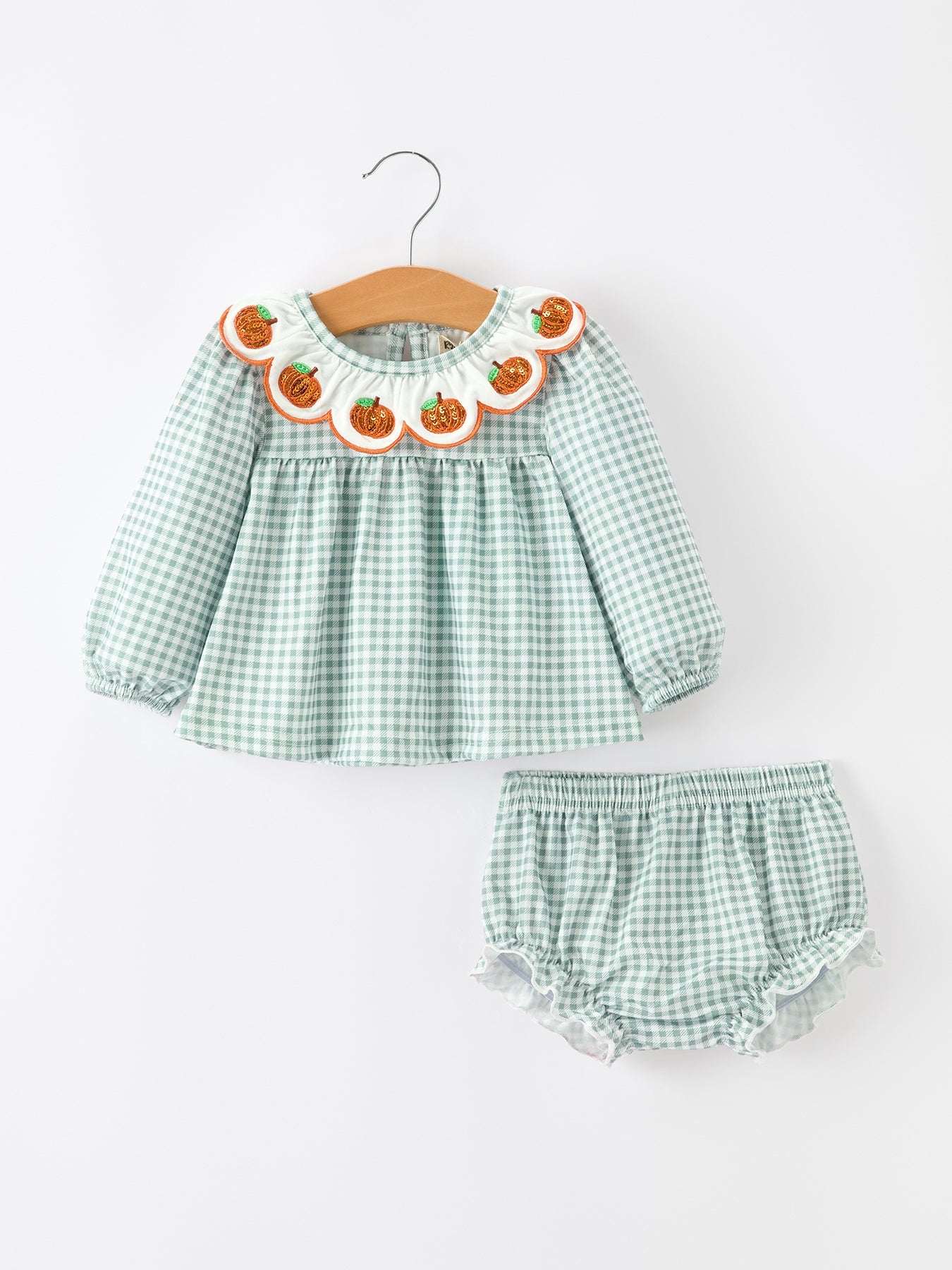 Halloween Thanksgiving Embroidered Pumpkin Girls Bloomer Set