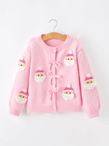 Baby Girl Christmas Pink Santa Bow Knit Cardigan Sweater - Rylee Faith Designs - Flyclothing LLC