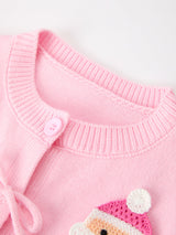Baby Girl Christmas Pink Santa Bow Knit Cardigan Sweater - Rylee Faith Designs - Flyclothing LLC
