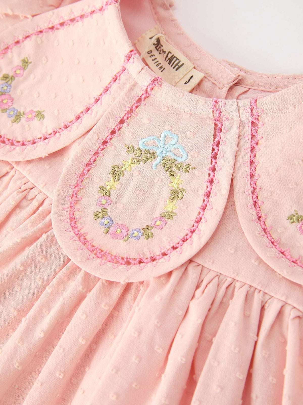 Fall Baby Girl Pink Floral Embroidered Peter Pan Collar Dress