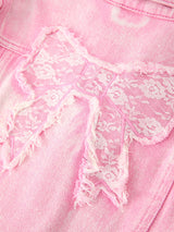 Girls Pink Denim Jacket with Lace Bow Back Detail