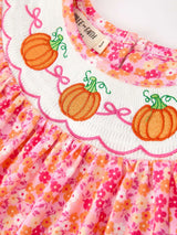 Girls Halloween & Thanksgiving Hot Pink Smocked Twirl Dress