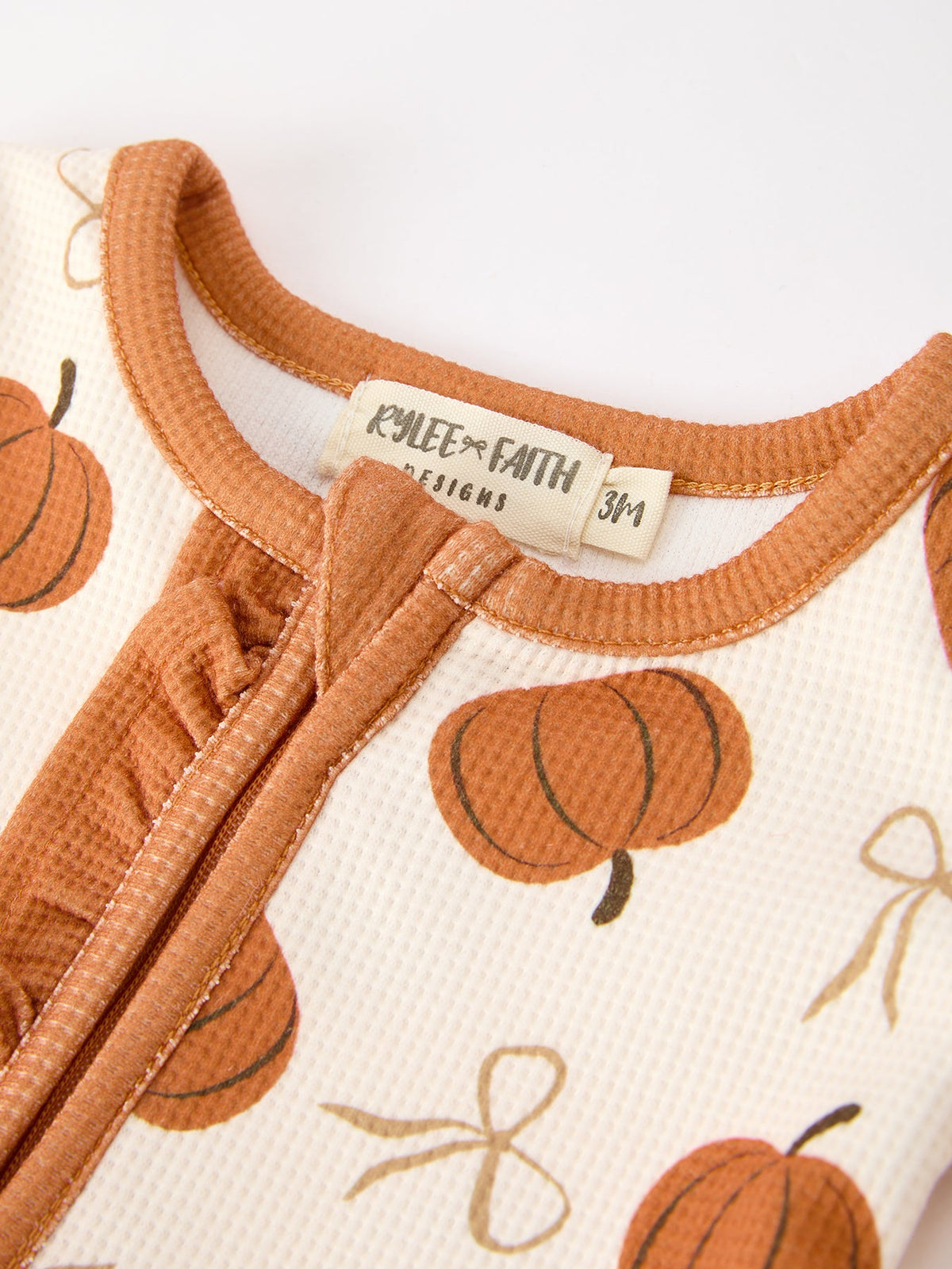 Fall Thanksgiving Pumpkin Ruffle Zip Sleeper Waffle Jumpsuit - Rylee Faith Designs - Flyclothing LLC