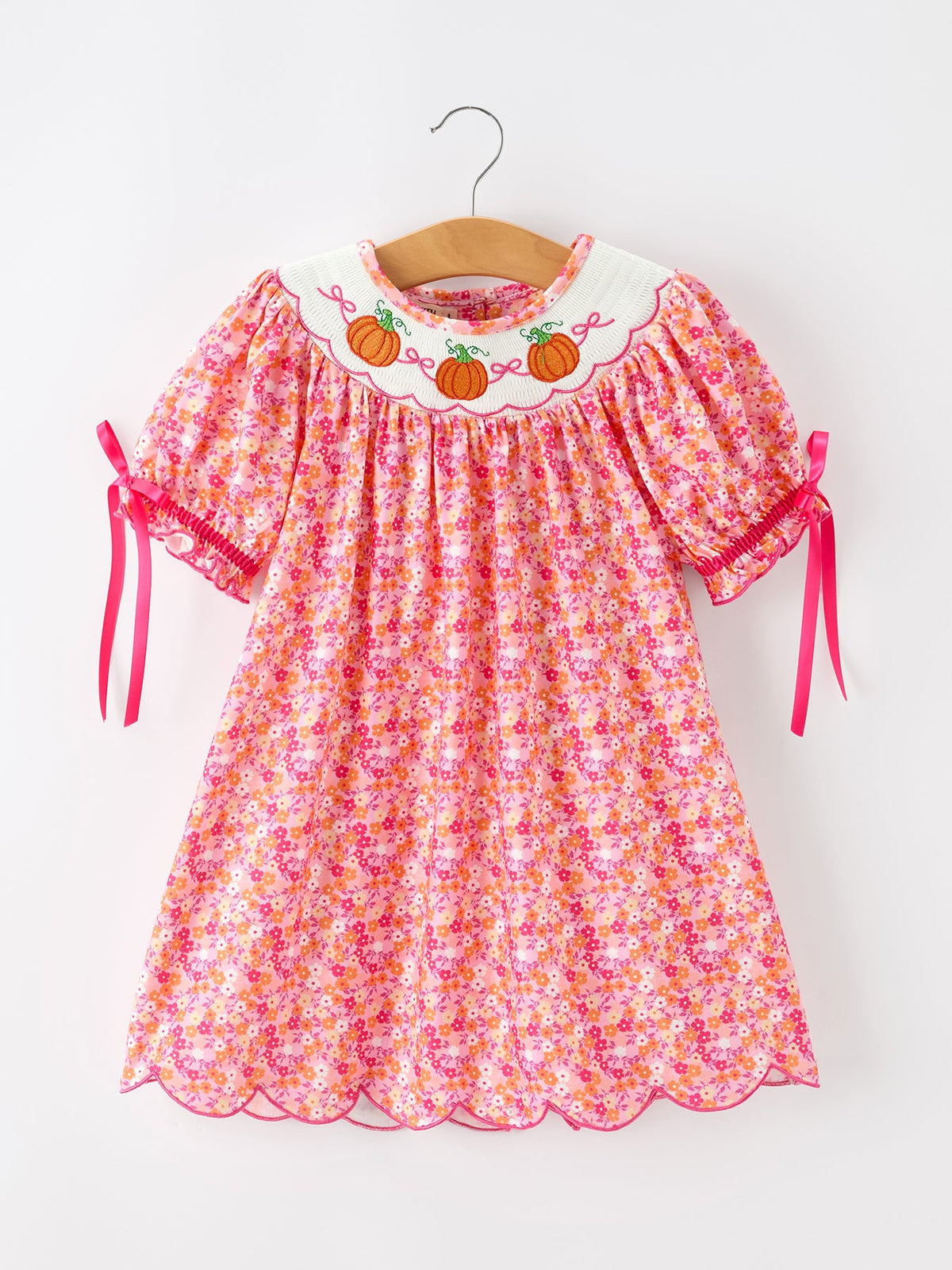 Girls Halloween & Thanksgiving Hot Pink Smocked Twirl Dress - Rylee Faith Designs - Flyclothing LLC