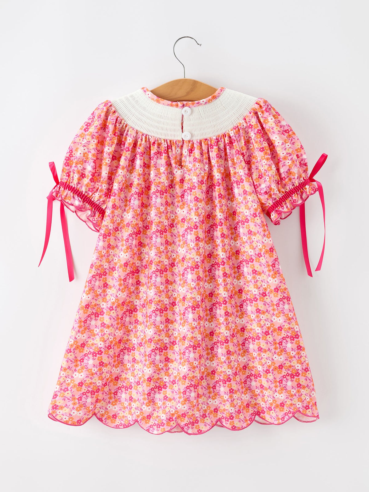 Girls Halloween & Thanksgiving Hot Pink Smocked Twirl Dress - Rylee Faith Designs - Flyclothing LLC