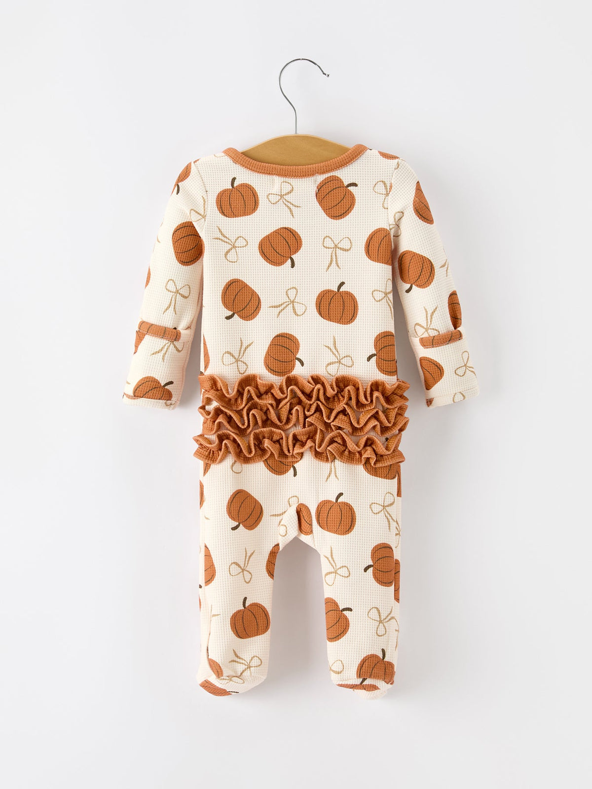 Fall Thanksgiving Pumpkin Ruffle Zip Sleeper Waffle Jumpsuit - Rylee Faith Designs - Flyclothing LLC