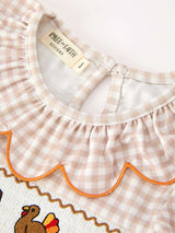 Thanksgiving Smocked Girls Dress Turkey Pumpkin Pie Embroidery