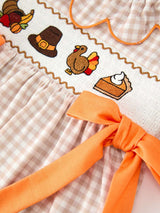 Thanksgiving Smocked Girls Dress Turkey Pumpkin Pie Embroidery