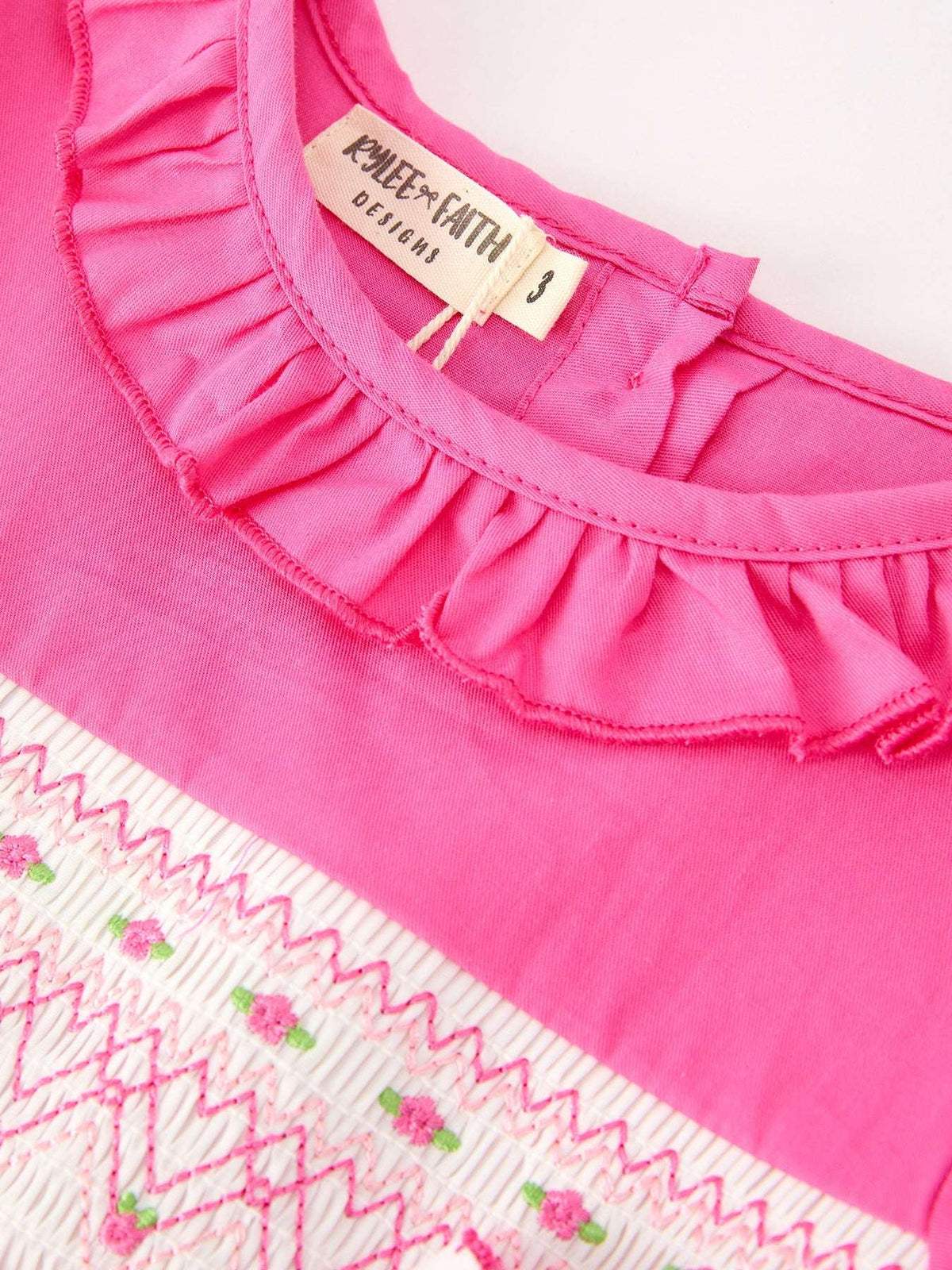 Fall Girl Hot Pink Ruffle Smocked Embroidery Dress - Rylee Faith Designs - Flyclothing LLC