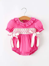 Fall Baby Girl Hot Pink Ruffle Smocked Embroidery Romper