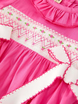 Fall Baby Girl Hot Pink Ruffle Smocked Embroidery Romper