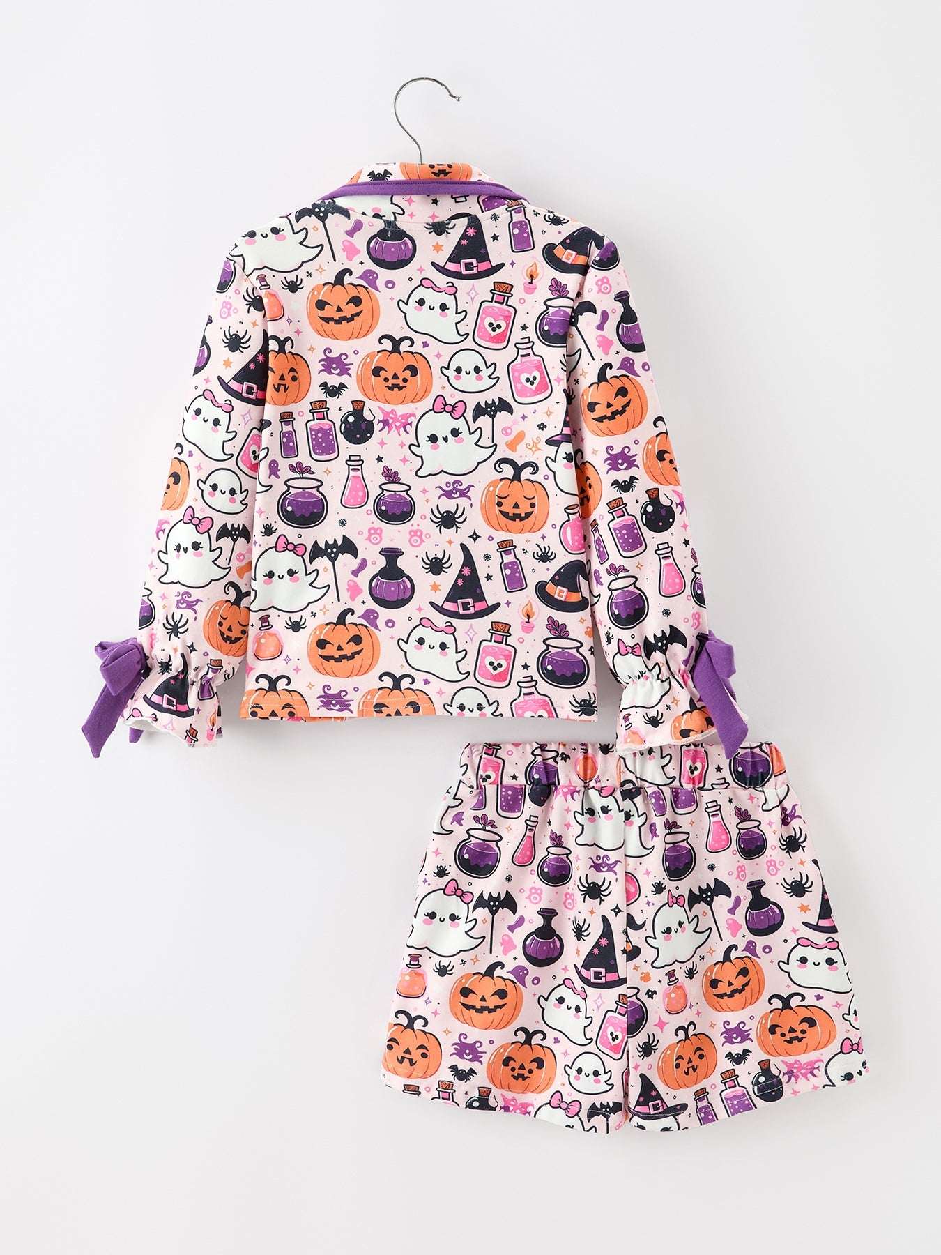 Halloween Pumpkin Ghost Print Girls Pajama Set