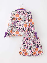 Halloween Pumpkin Ghost Print Girls Pajama Set
