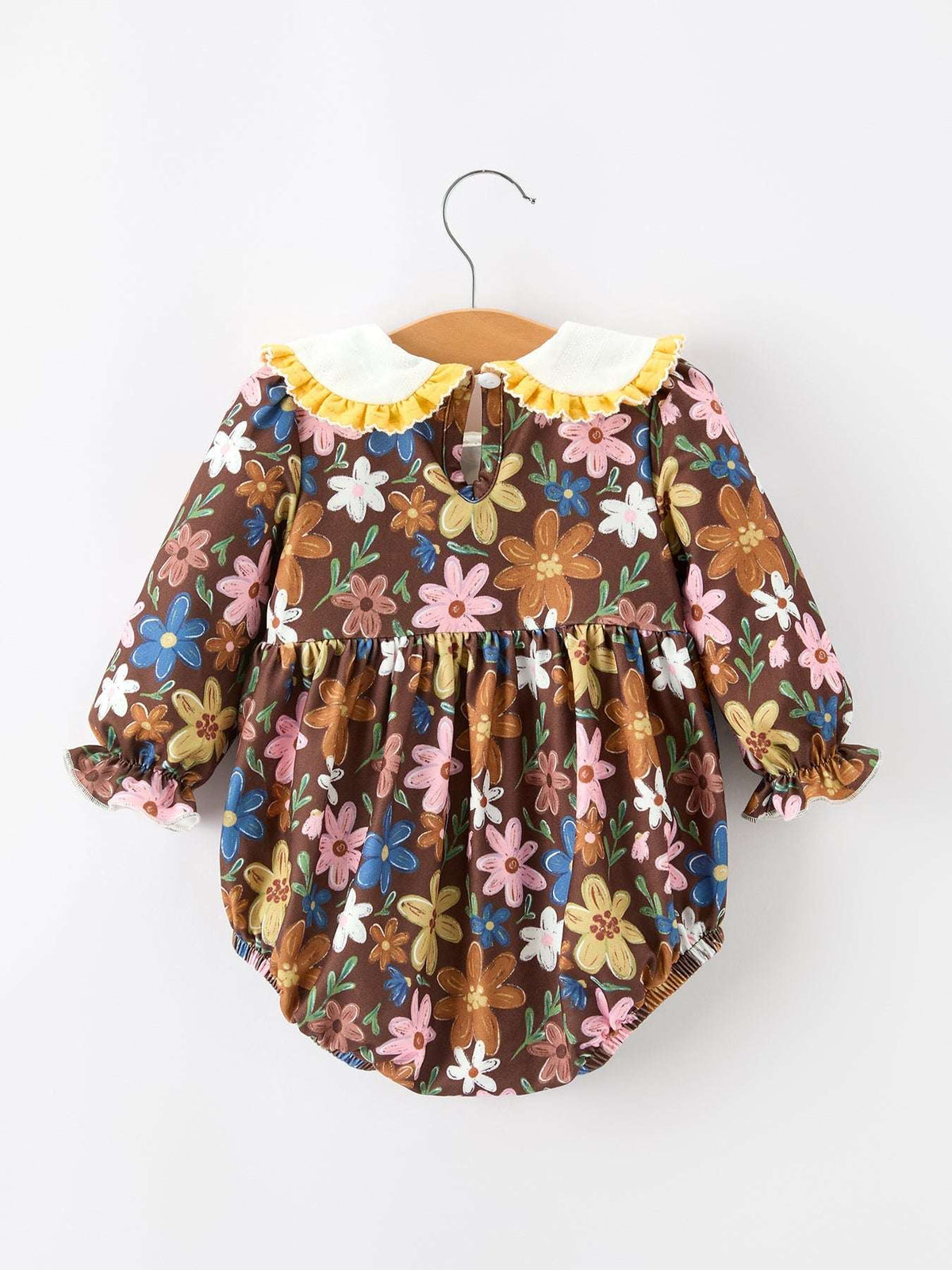 Fall Retro Floral Baby Girls Bubble Romper