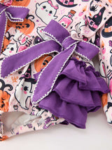 Halloween Pumpkin Ghost Baby Girl Bubble Romper Ruffle Bow Detail