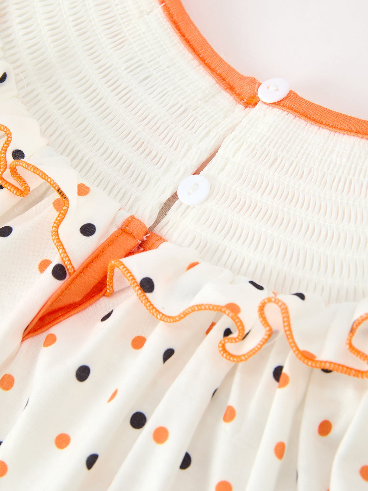 Halloween Pumpkin Smocked Girls Dress Polka Dot Ruffle Sleeve - Rylee Faith Designs - Flyclothing LLC