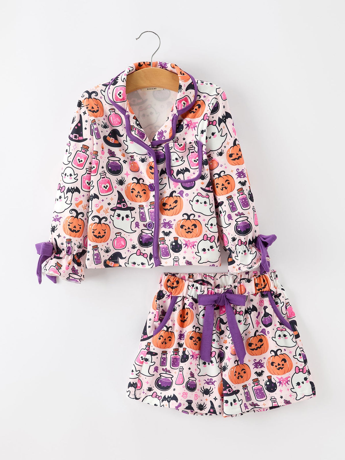 Halloween Pumpkin Ghost Print Girls Pajama Set - Rylee Faith Designs - Flyclothing LLC