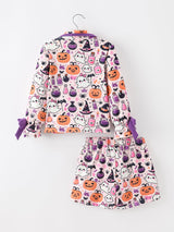 Halloween Pumpkin Ghost Print Girls Pajama Set - Rylee Faith Designs - Flyclothing LLC