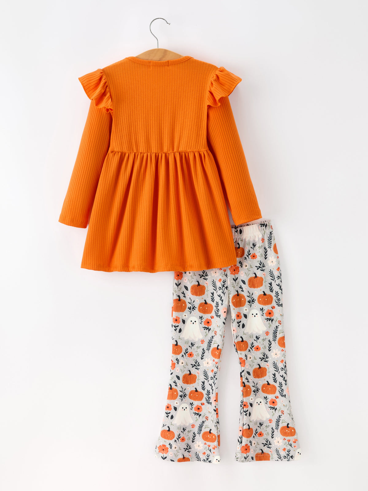 Fall Halloween Pumpkin Ghost Print Girls Long Sleeve Set - Rylee Faith Designs - Flyclothing LLC