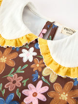 Fall Retro Girls Floral Peter Pan Collar Twirl Dress