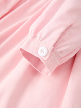 Fall Pink Smocked Girls Dress Peter Pan Collar Long Sleeve Floral Detail