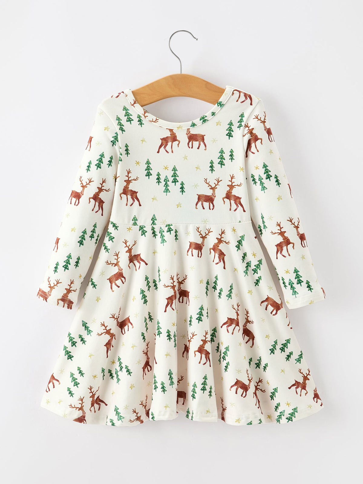 Christmas Girls Deer & Pine Tree Holiday Twirl Dress - Rylee Faith Designs - Flyclothing LLC