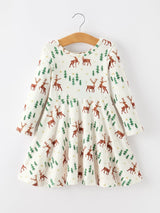 Christmas Girls Deer & Pine Tree Holiday Twirl Dress - Rylee Faith Designs - Flyclothing LLC