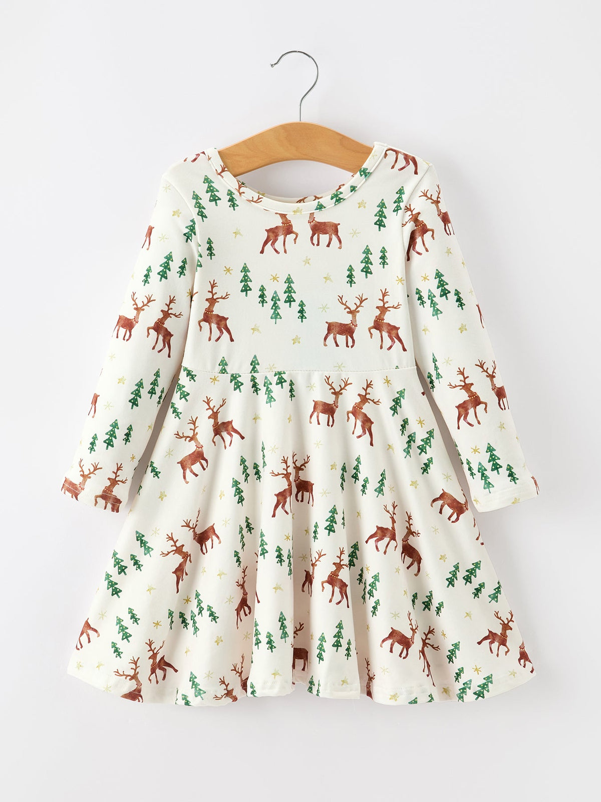 Christmas Girls Deer & Pine Tree Holiday Twirl Dress - Rylee Faith Designs - Flyclothing LLC