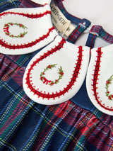 Navy Red Christmas Plaid Wreath Baby Girl Bubble Romper - Rylee Faith Designs - Flyclothing LLC