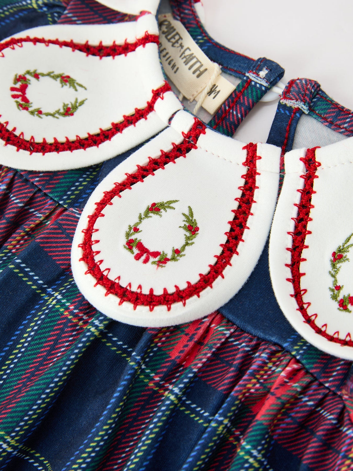 Navy Red Christmas Plaid Wreath Baby Girl Bubble Romper - Rylee Faith Designs - Flyclothing LLC