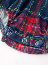 Navy Red Christmas Plaid Wreath Baby Girl Bubble Romper - Rylee Faith Designs - Flyclothing LLC