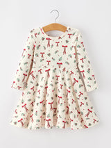 Girls Christmas Bow & Berry Print Twirl Dress