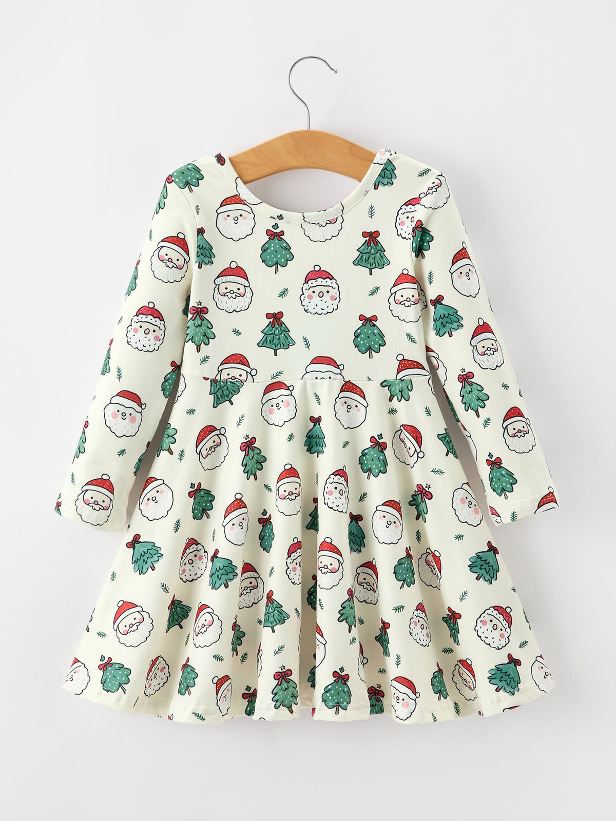 Girls Santa & Christmas Tree Print Twirl Dress - Rylee Faith Designs - Flyclothing LLC